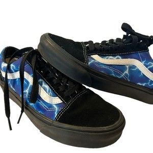 Vans Off The Wall Lightning Womens Size 7 Black Blue Shoes Sneakers 500714